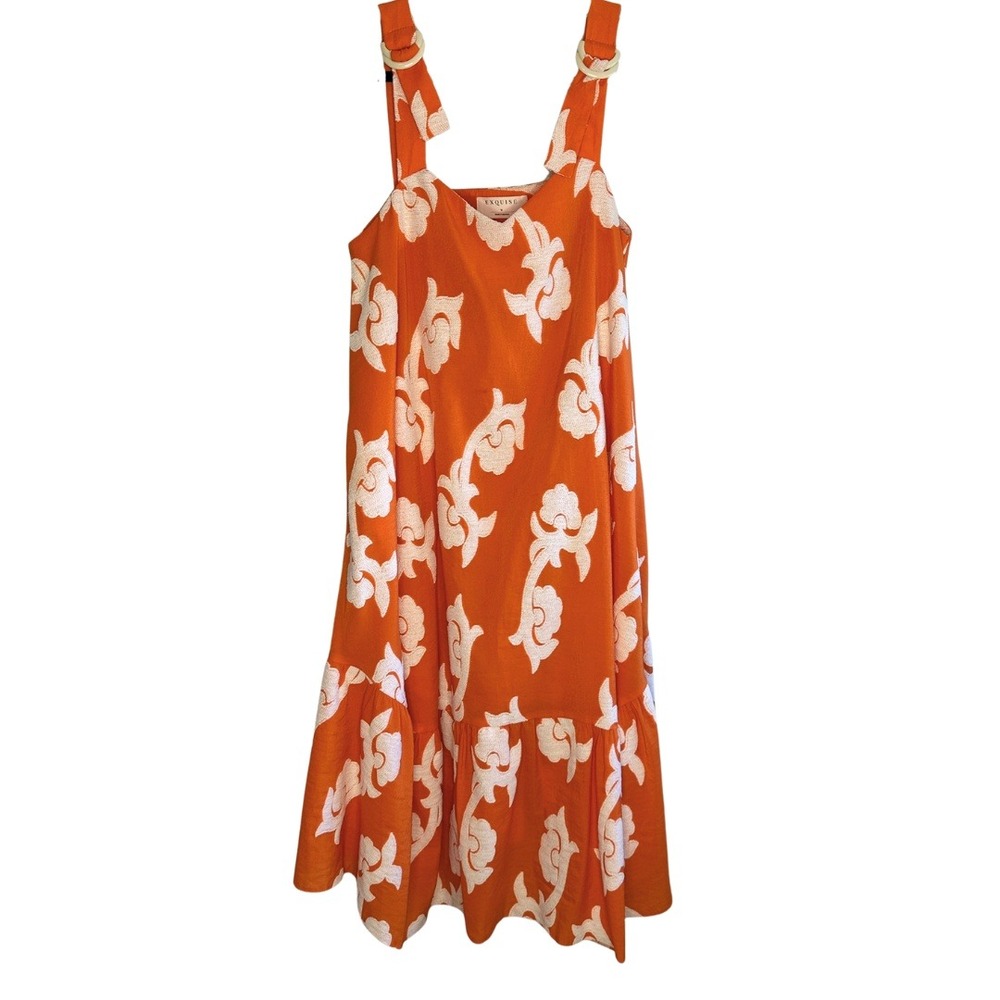 Anthropologie x Exquise Orange‎ Phoebe Flounced Maxi Dress Size Medium - Picture 4 of 12
